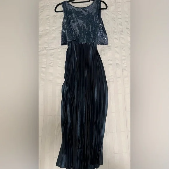 blue dress for baby girl Final Sale Milania Midnight Blue Long Sleeve Dress with Rhinestone Tri –  Aurora Lynn Boutique main image 1